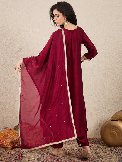 Myra Maroon Silk Blend Embroidered Anarkali Set - FitVibe Fashion