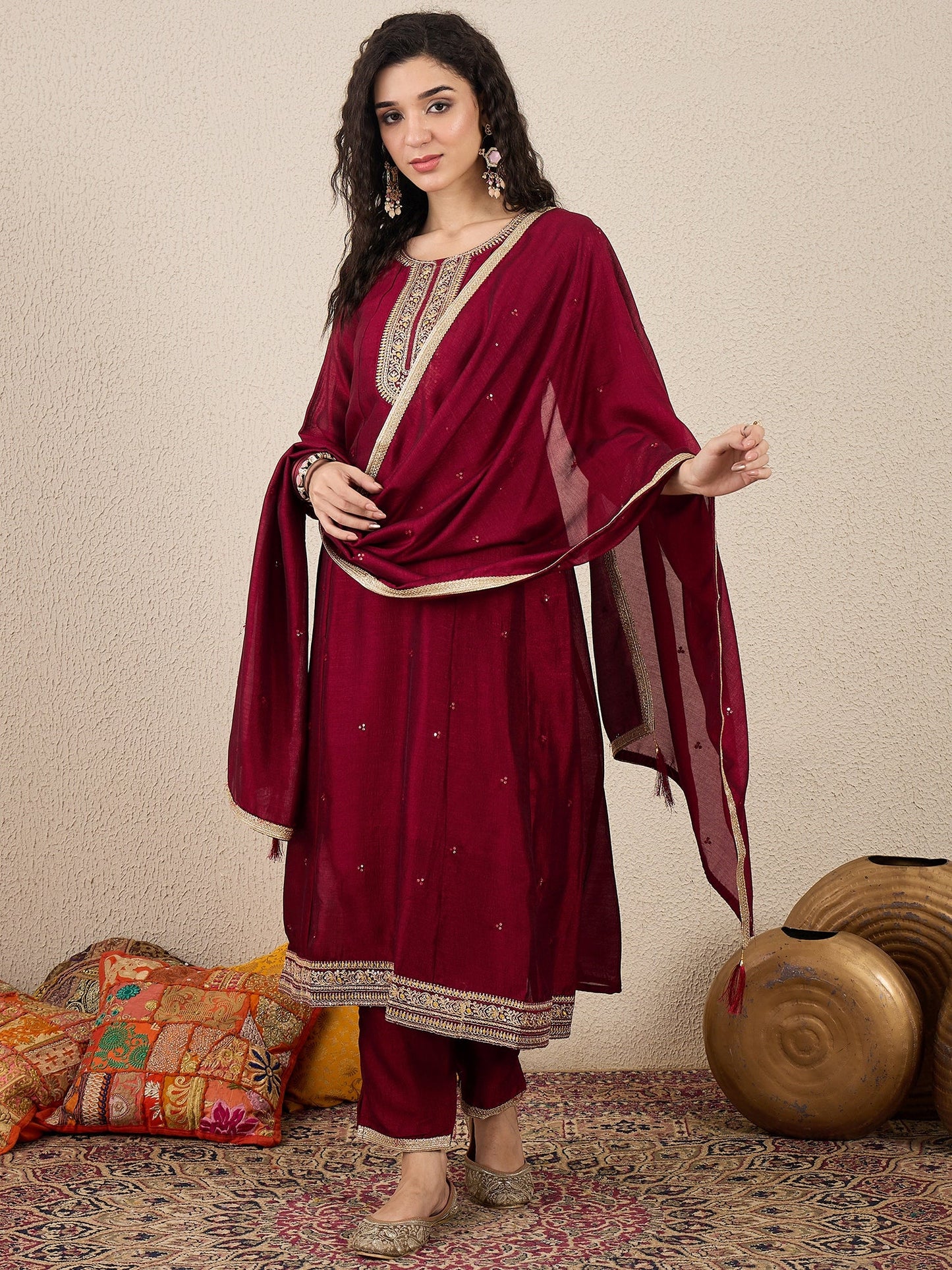 Myra Maroon Silk Blend Embroidered Anarkali Set - FitVibe Fashion