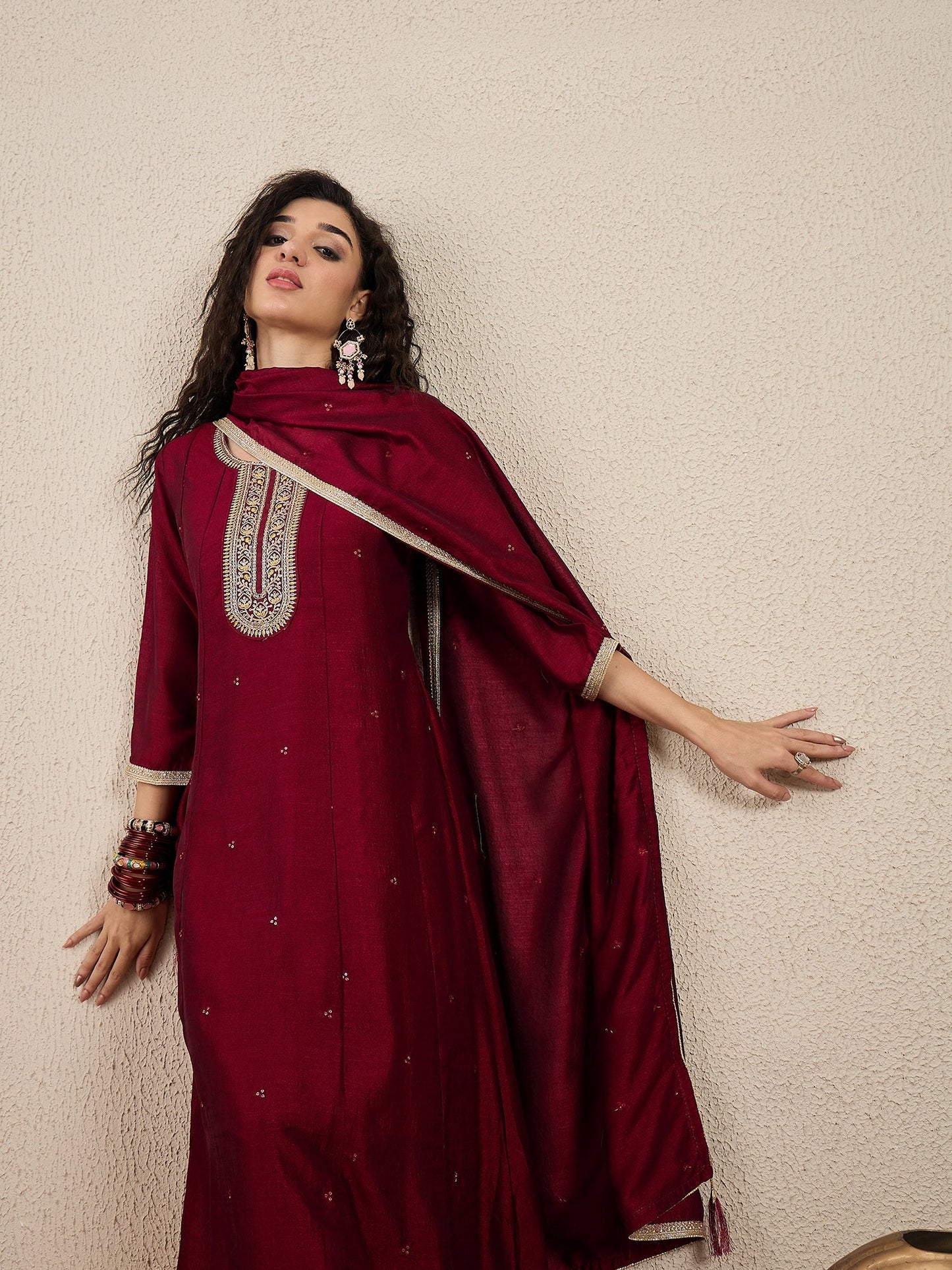 Myra Maroon Silk Blend Embroidered Anarkali Set - FitVibe Fashion