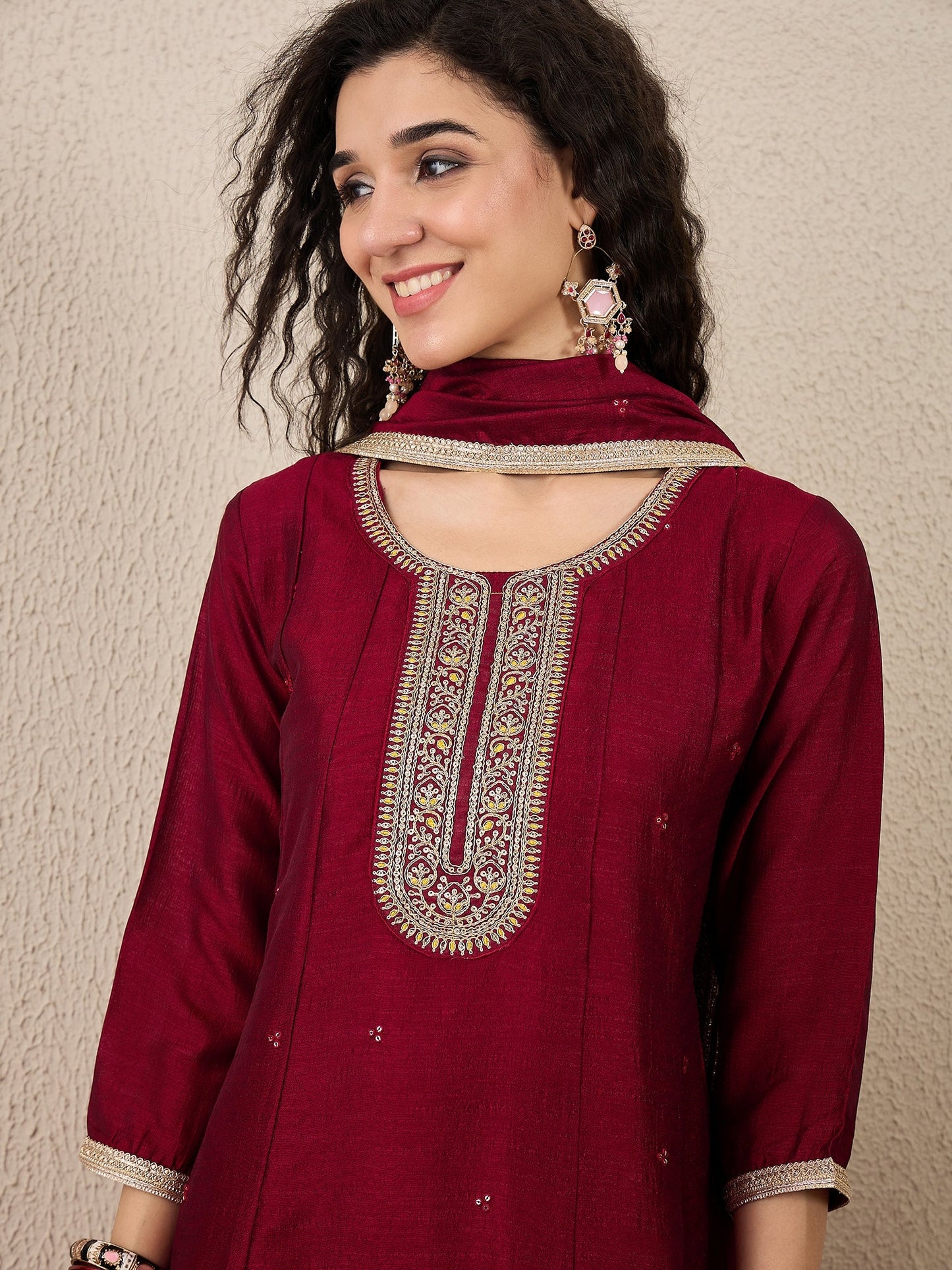 Myra Maroon Silk Blend Embroidered Anarkali Set - FitVibe Fashion