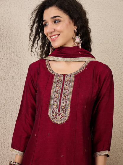 Myra Maroon Silk Blend Embroidered Anarkali Set - FitVibe Fashion