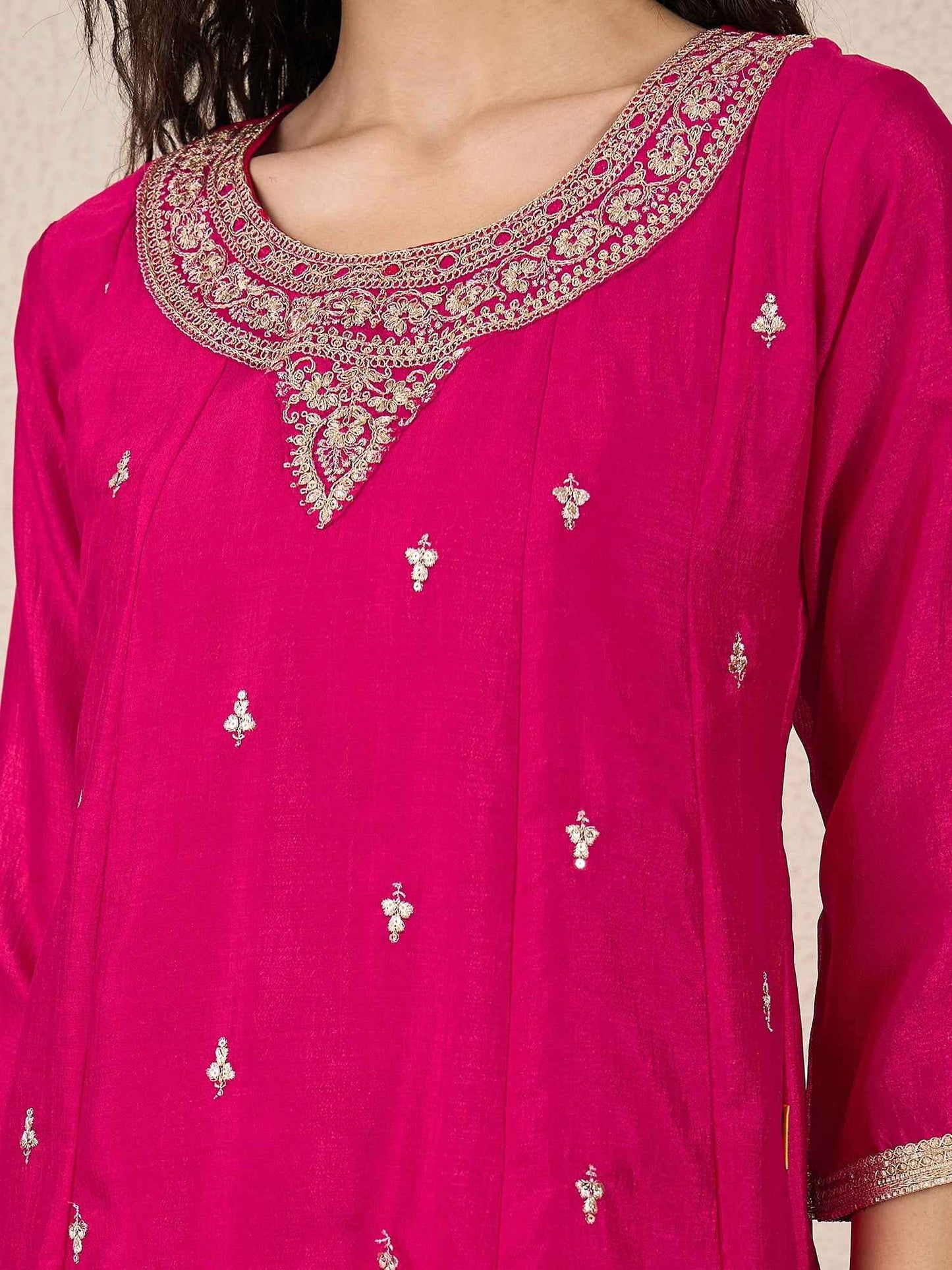 Adrika Pink Women Embroidery Anarkali Kurta Pant and Dupatta Sets