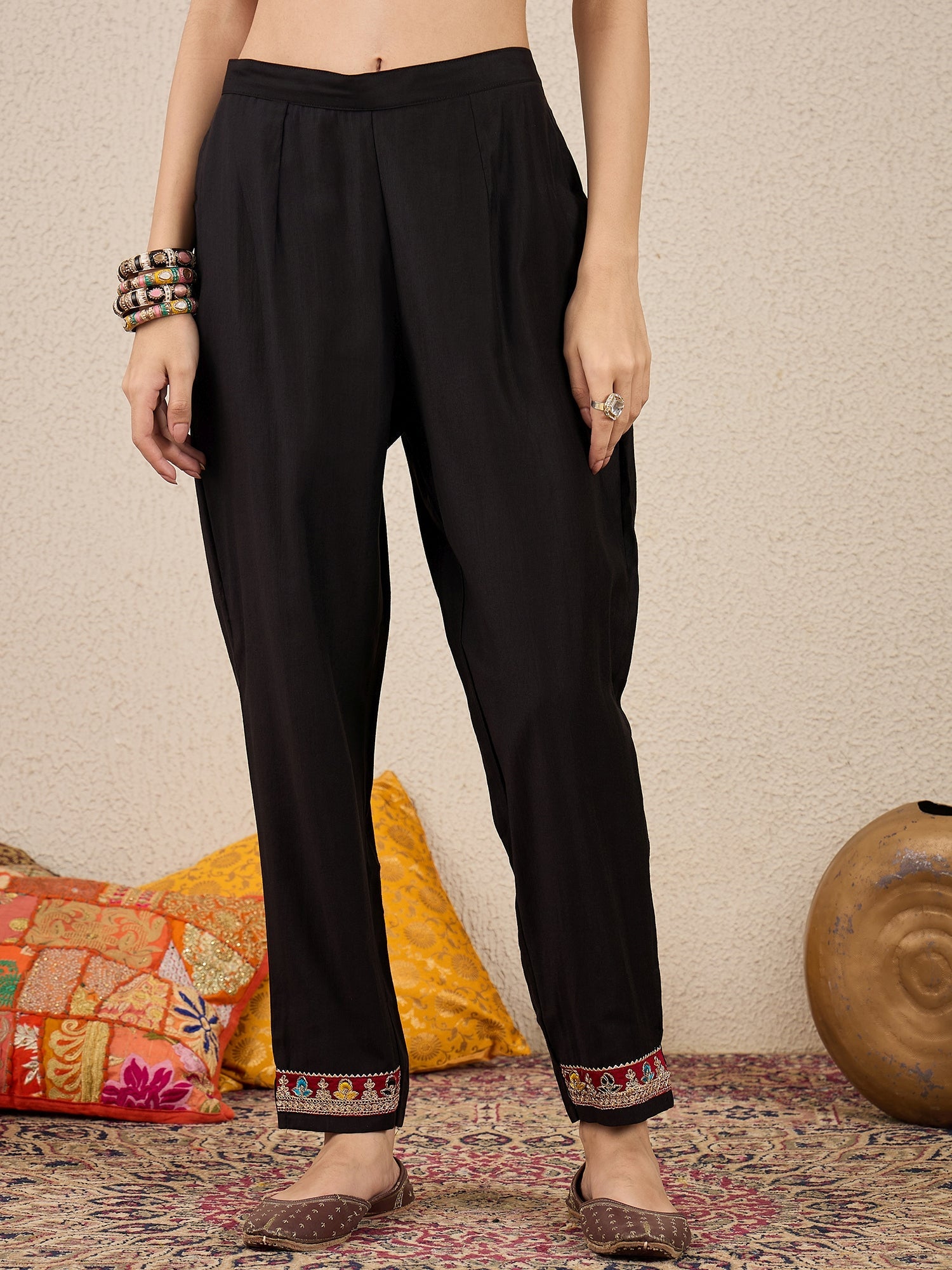 Ruchita Embroidery Straight Black Kurta & Pant with Dupatta Set - FitVibe Fashion