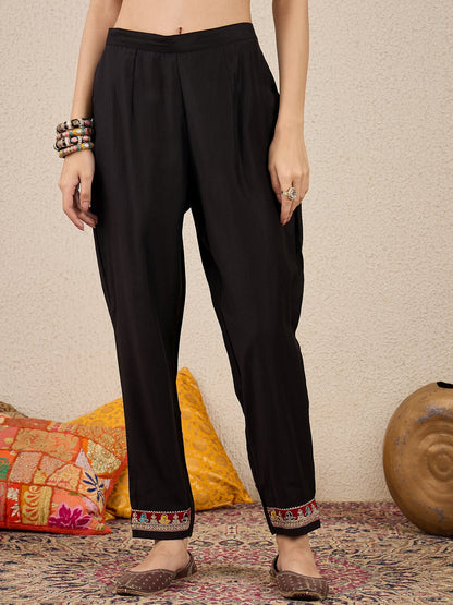 Ruchita Embroidery Straight Black Kurta & Pant with Dupatta Set - FitVibe Fashion