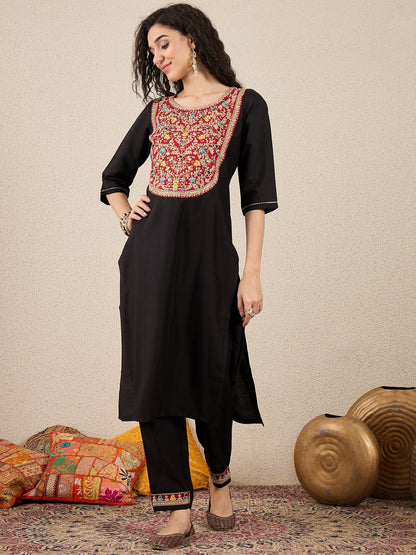 Ruchita Embroidery Straight Black Kurta & Pant with Dupatta Set - FitVibe Fashion