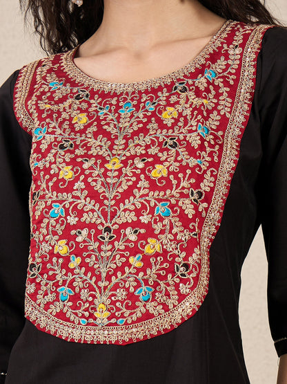 Ruchita Embroidery Straight Black Kurta & Pant with Dupatta Set - FitVibe Fashion