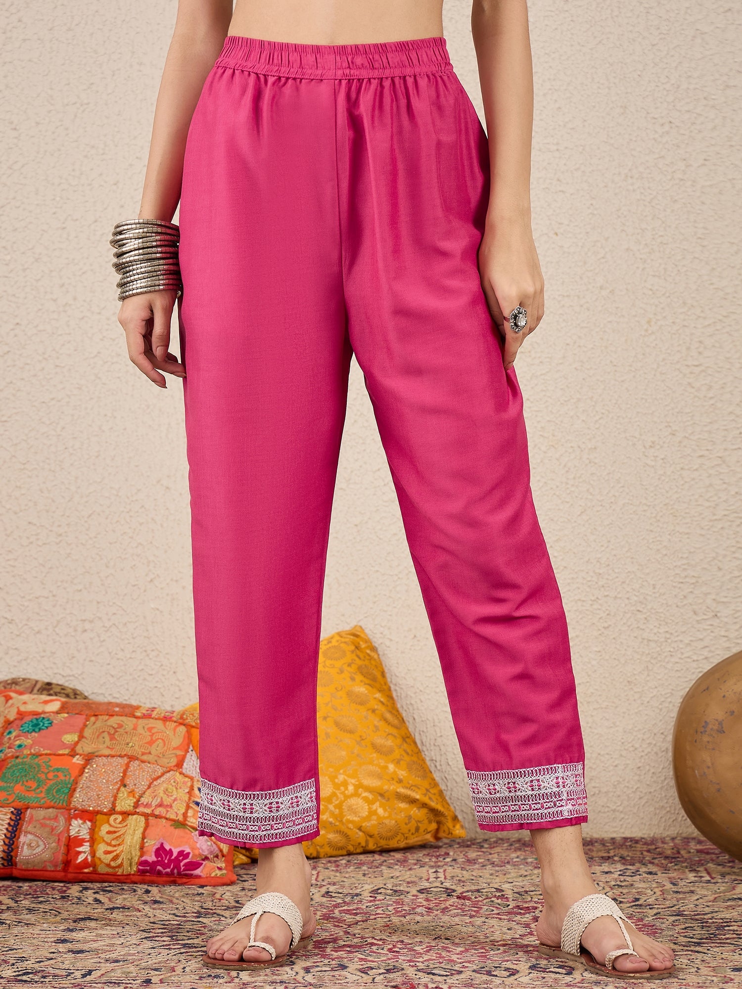 Ruhi Embroidery Design Silk Blend Straight Kurta With Trouser & Dupatta - FitVibe Fashion