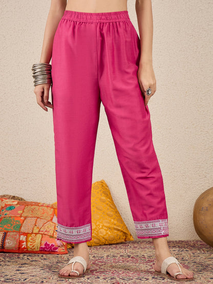 Ruhi Embroidery Design Silk Blend Straight Kurta With Trouser & Dupatta - FitVibe Fashion