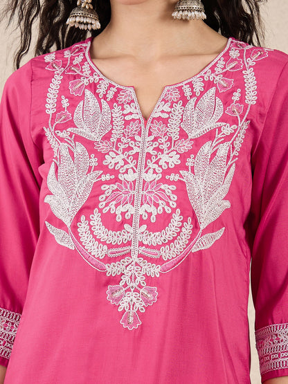 Ruhi Embroidery Design Silk Blend Straight Kurta With Trouser & Dupatta - FitVibe Fashion