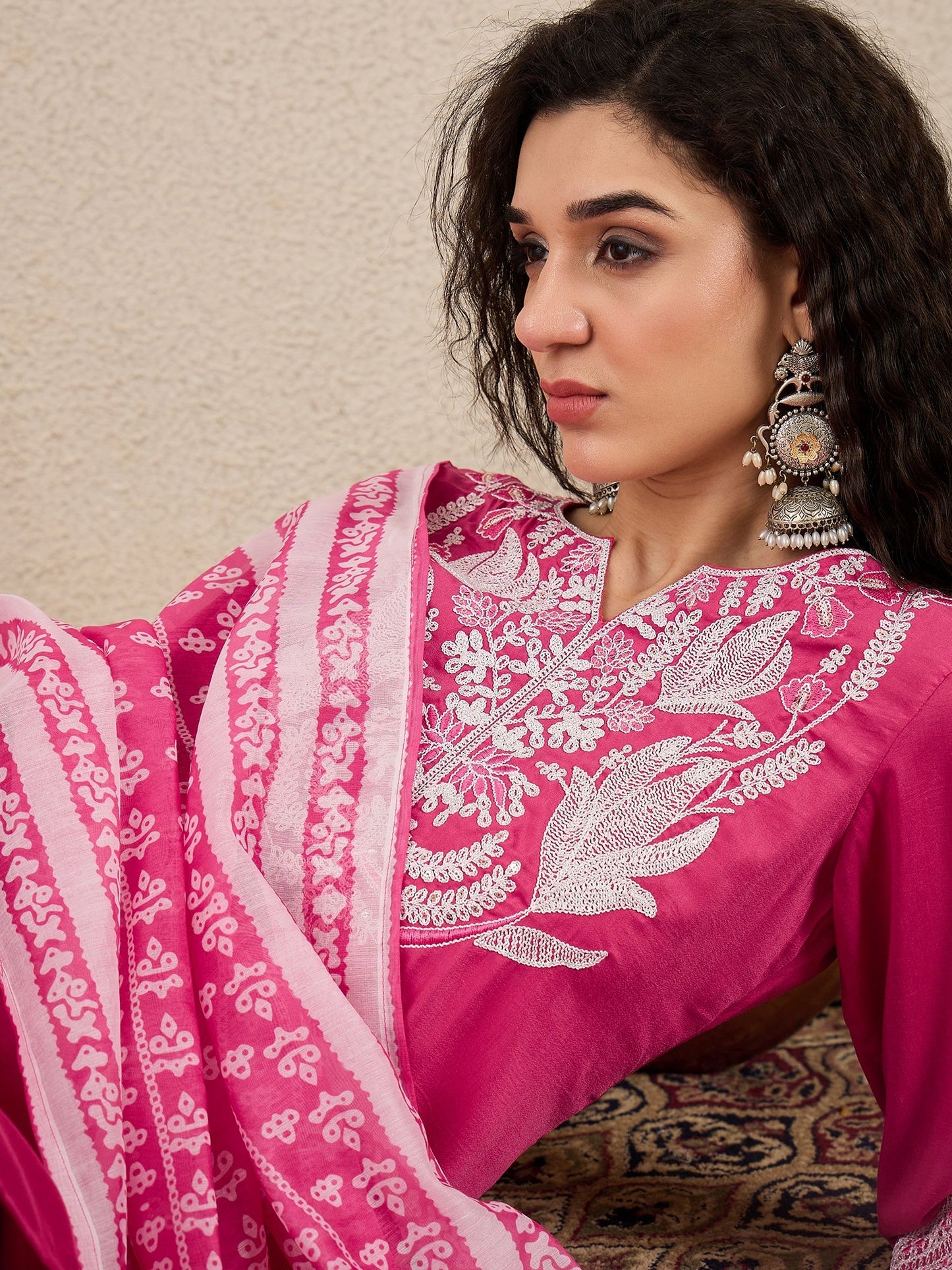 Ruhi Embroidery Design Silk Blend Straight Kurta With Trouser & Dupatta - FitVibe Fashion