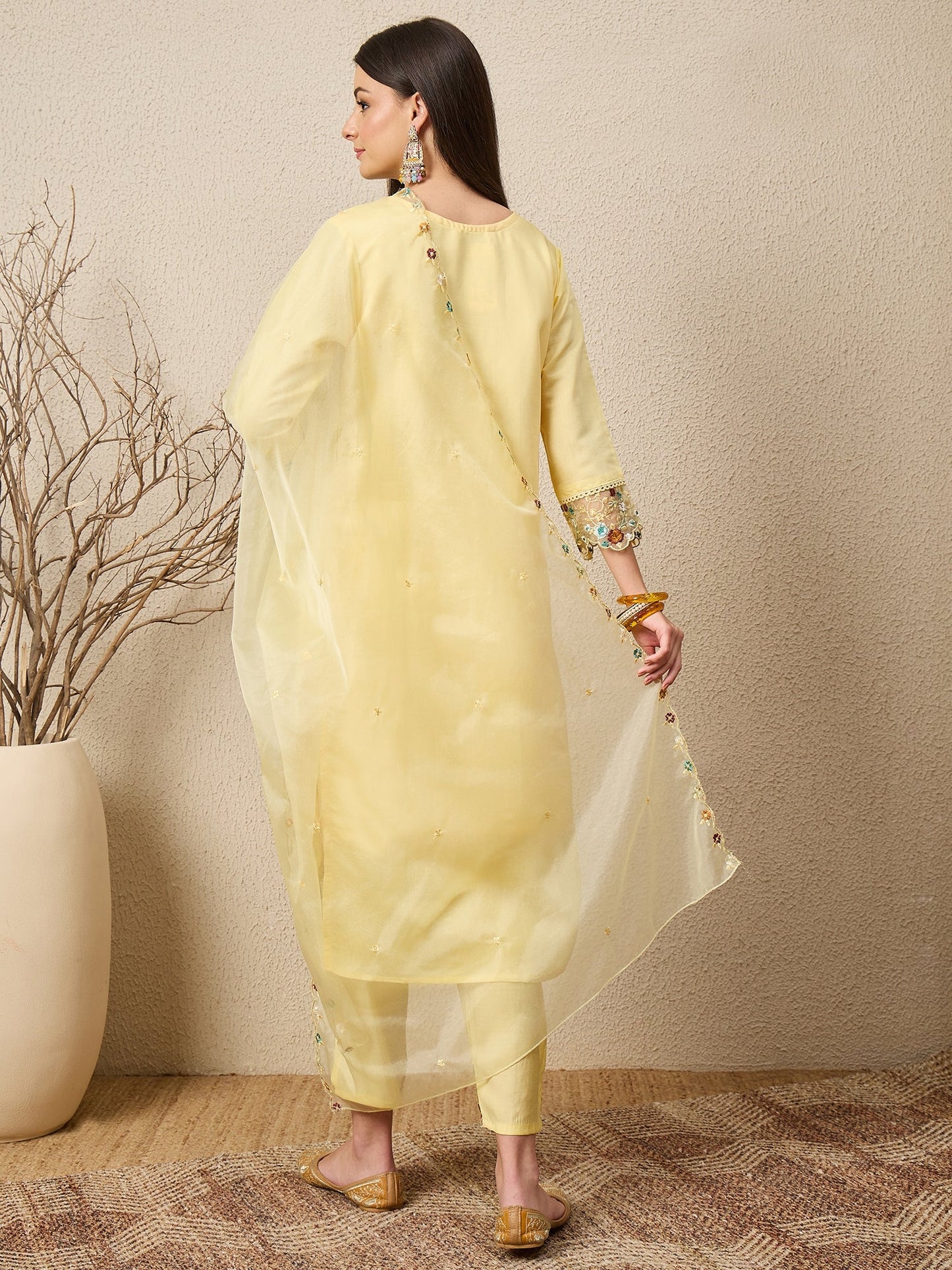 Panetar Yellow Women Silk Blend Kurta and Trousers Pant Set - FitVibe Fashion