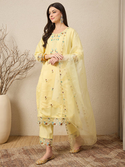 Panetar Yellow Women Silk Blend Kurta and Trousers Pant Set - FitVibe Fashion