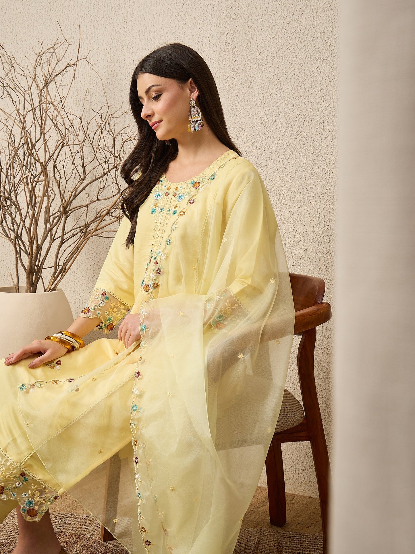 Panetar Yellow Women Silk Blend Kurta and Trousers Pant Set - FitVibe Fashion