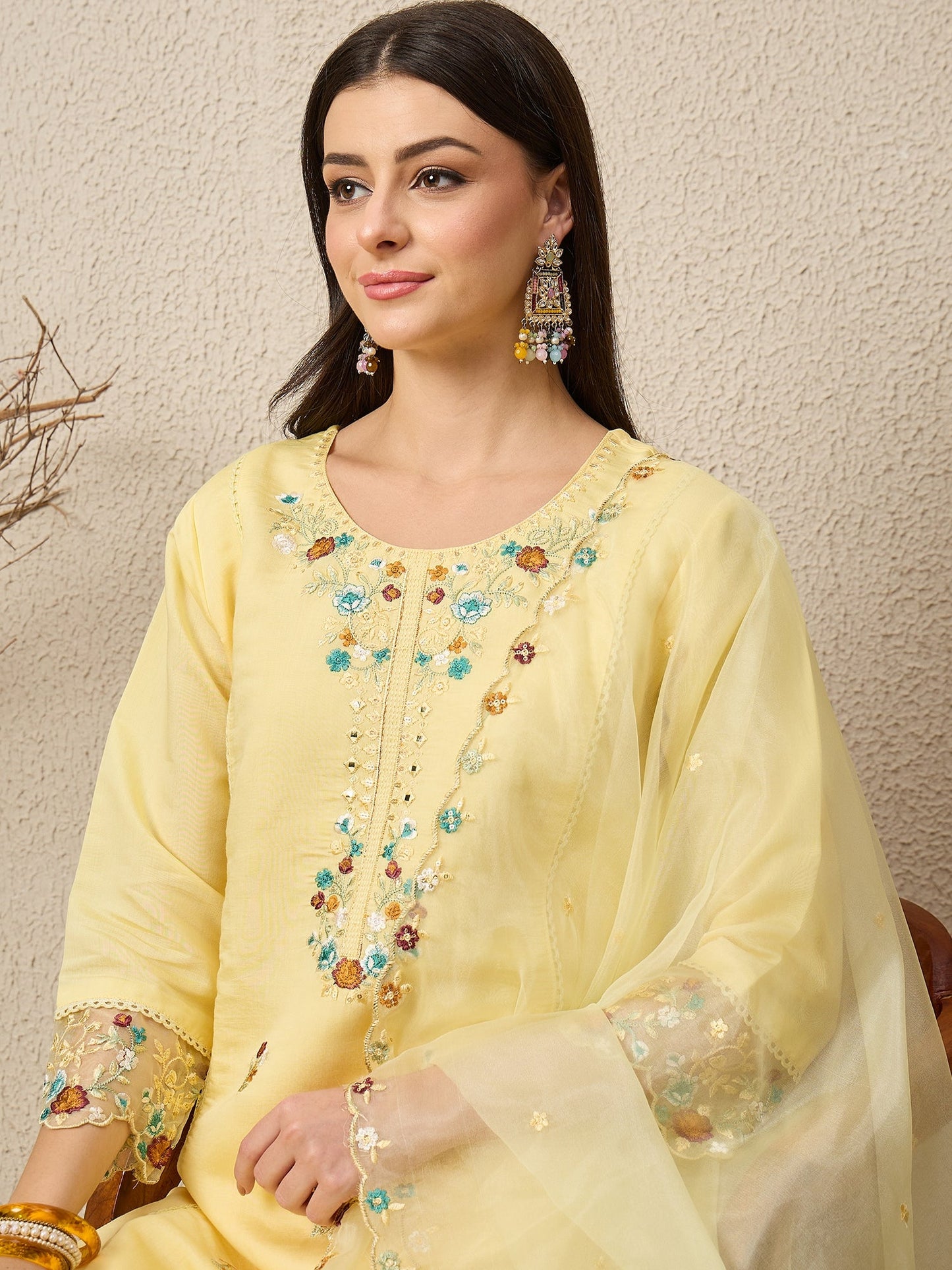 Panetar Yellow Women Silk Blend Kurta and Trousers Pant Set - FitVibe Fashion