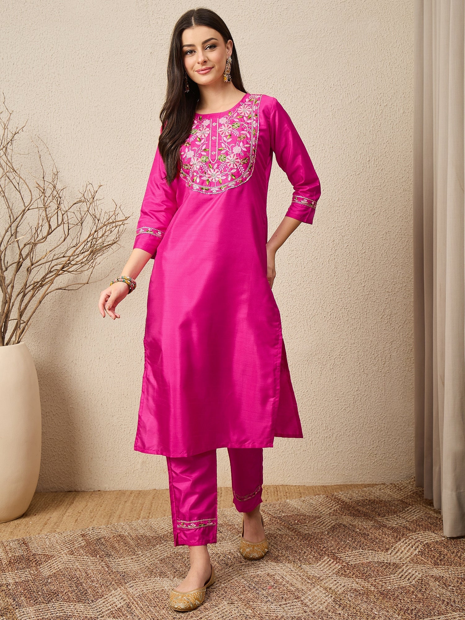 Lavanya Cotton Silk Kurta Set Elegant Embroidered Ready to Wear Outfit with Dupatta - FitVibe Fashion