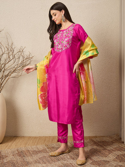 Lavanya Cotton Silk Kurta Set Elegant Embroidered Ready to Wear Outfit with Dupatta - FitVibe Fashion