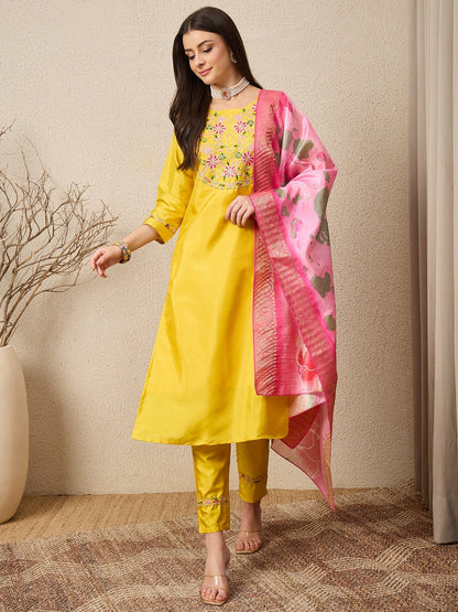Lavanya Cotton Silk Kurta Set Elegant Embroidered Ready to Wear Outfit with Dupatta - FitVibe Fashion