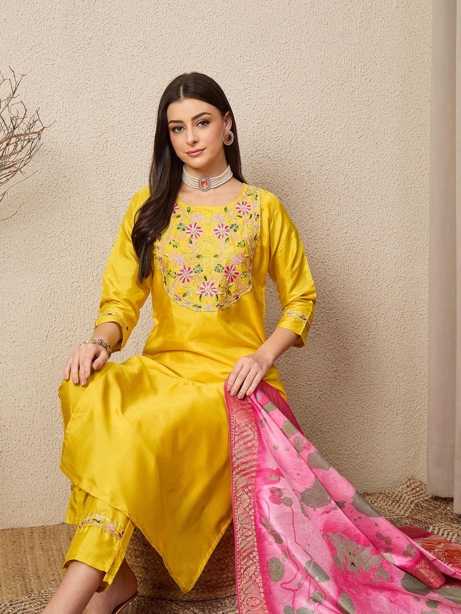 Lavanya Cotton Silk Kurta Set Elegant Embroidered Ready to Wear Outfit with Dupatta - FitVibe Fashion