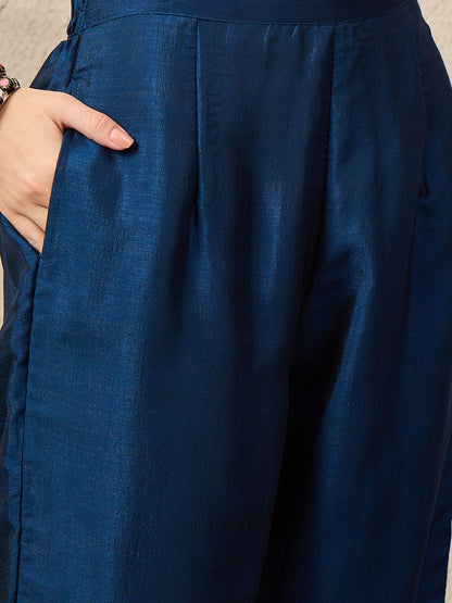 Shagun Teal Embroidered Silk Blend Anarkali Kurta Pant With Dupatta Set - FitVibe Fashion