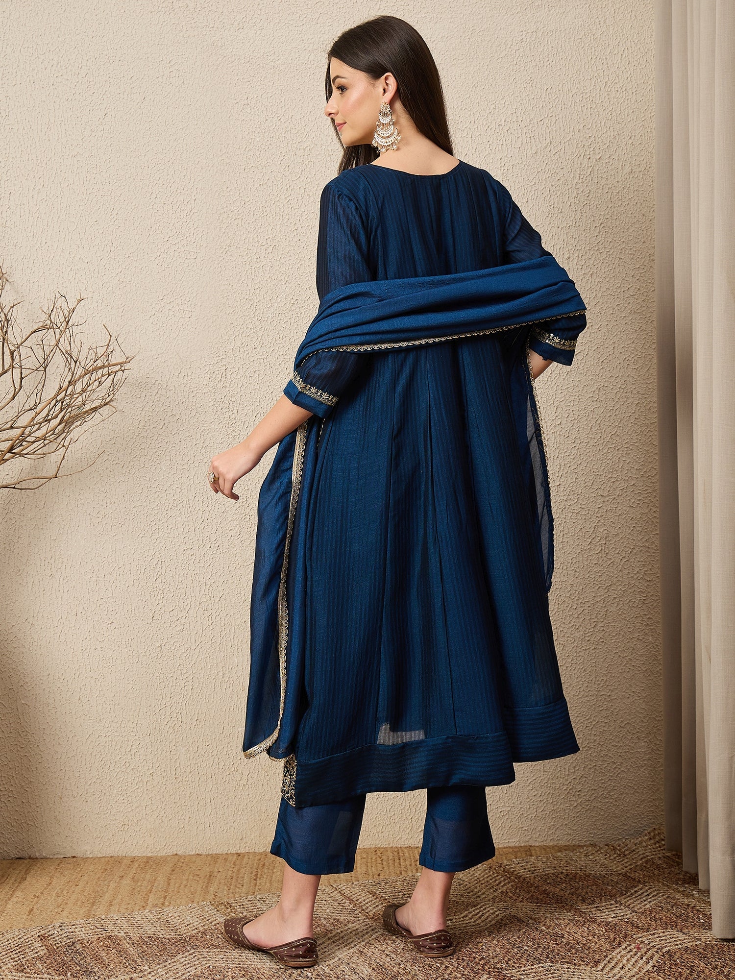 Shagun Teal Embroidered Silk Blend Anarkali Kurta Pant With Dupatta Set - FitVibe Fashion