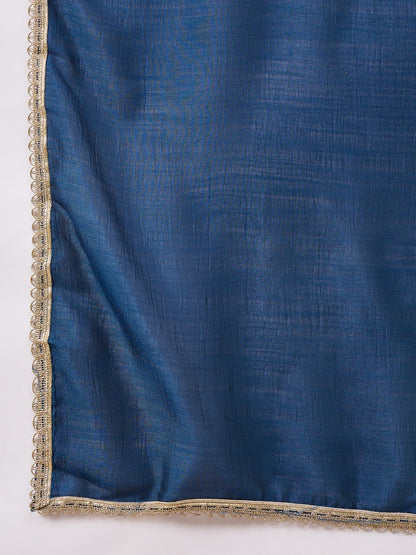 Shagun Teal Embroidered Silk Blend Anarkali Kurta Pant With Dupatta Set - FitVibe Fashion