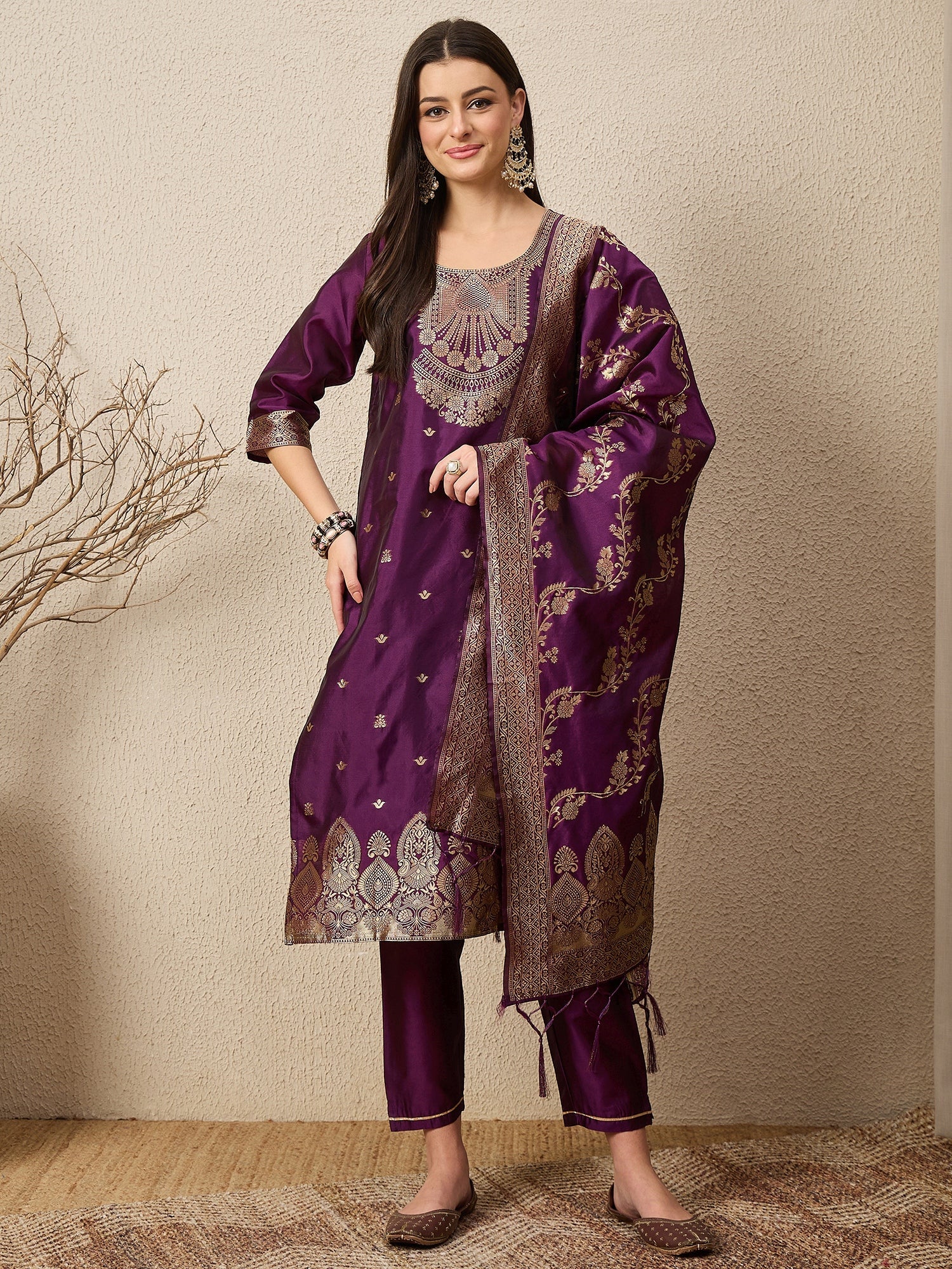 Malika Premium Kurta Set with Bottom and Dupatta Zari Work Comfortable Stylish - FitVibe Fashion