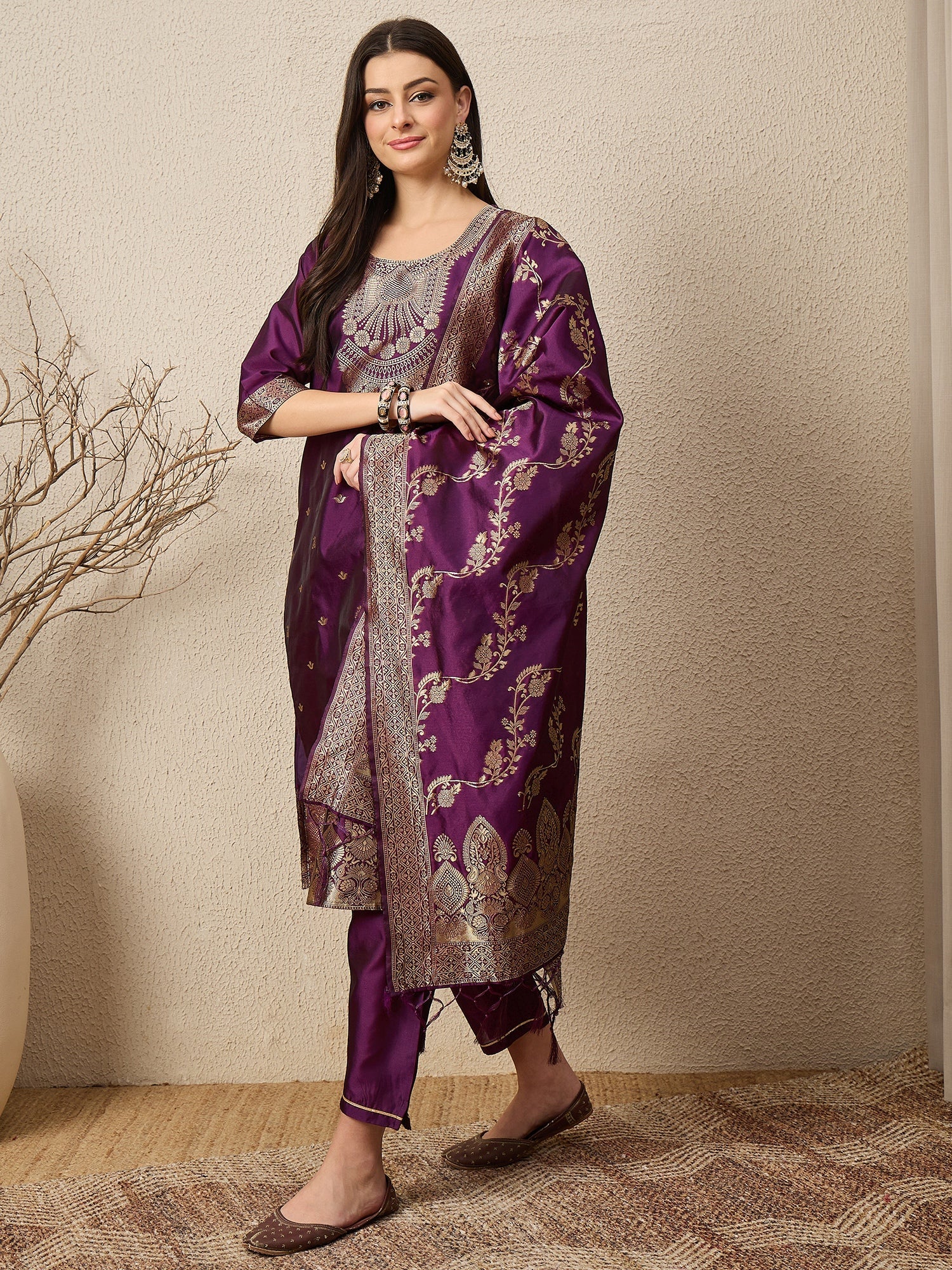 Malika Premium Kurta Set with Bottom and Dupatta Zari Work Comfortable Stylish - FitVibe Fashion