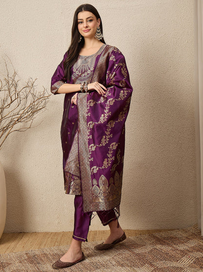 Malika Premium Kurta Set with Bottom and Dupatta Zari Work Comfortable Stylish - FitVibe Fashion