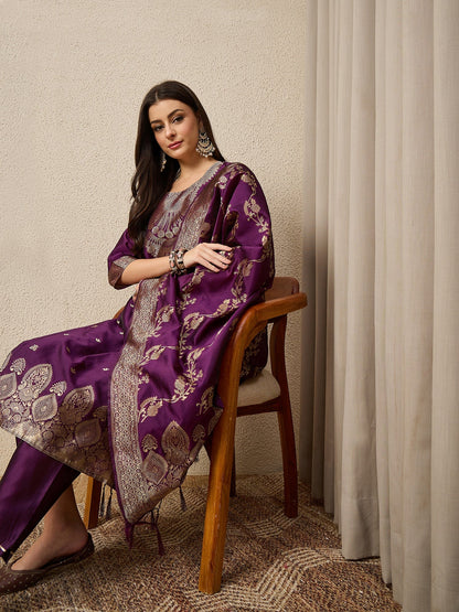 Malika Premium Kurta Set with Bottom and Dupatta Zari Work Comfortable Stylish - FitVibe Fashion