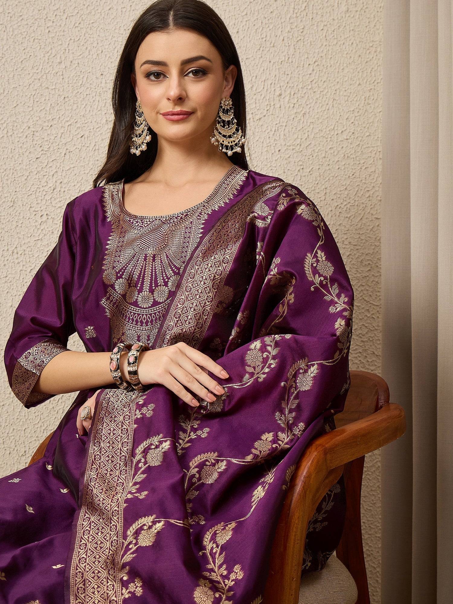 Malika Premium Kurta Set with Bottom and Dupatta Zari Work Comfortable Stylish - FitVibe Fashion