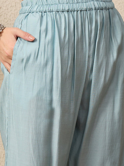 Noor-e-Nazaara Sky Women Silk Blend Kurta and Trousers Pant Set - FitVibe Fashion