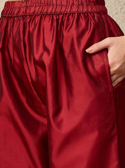 Kahani Women Maroon Yoke Design Silk Blend Straight Suit With Dupatta - FitVibe Fashion