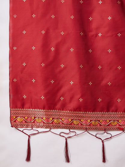 Kahani Women Maroon Yoke Design Silk Blend Straight Suit With Dupatta - FitVibe Fashion