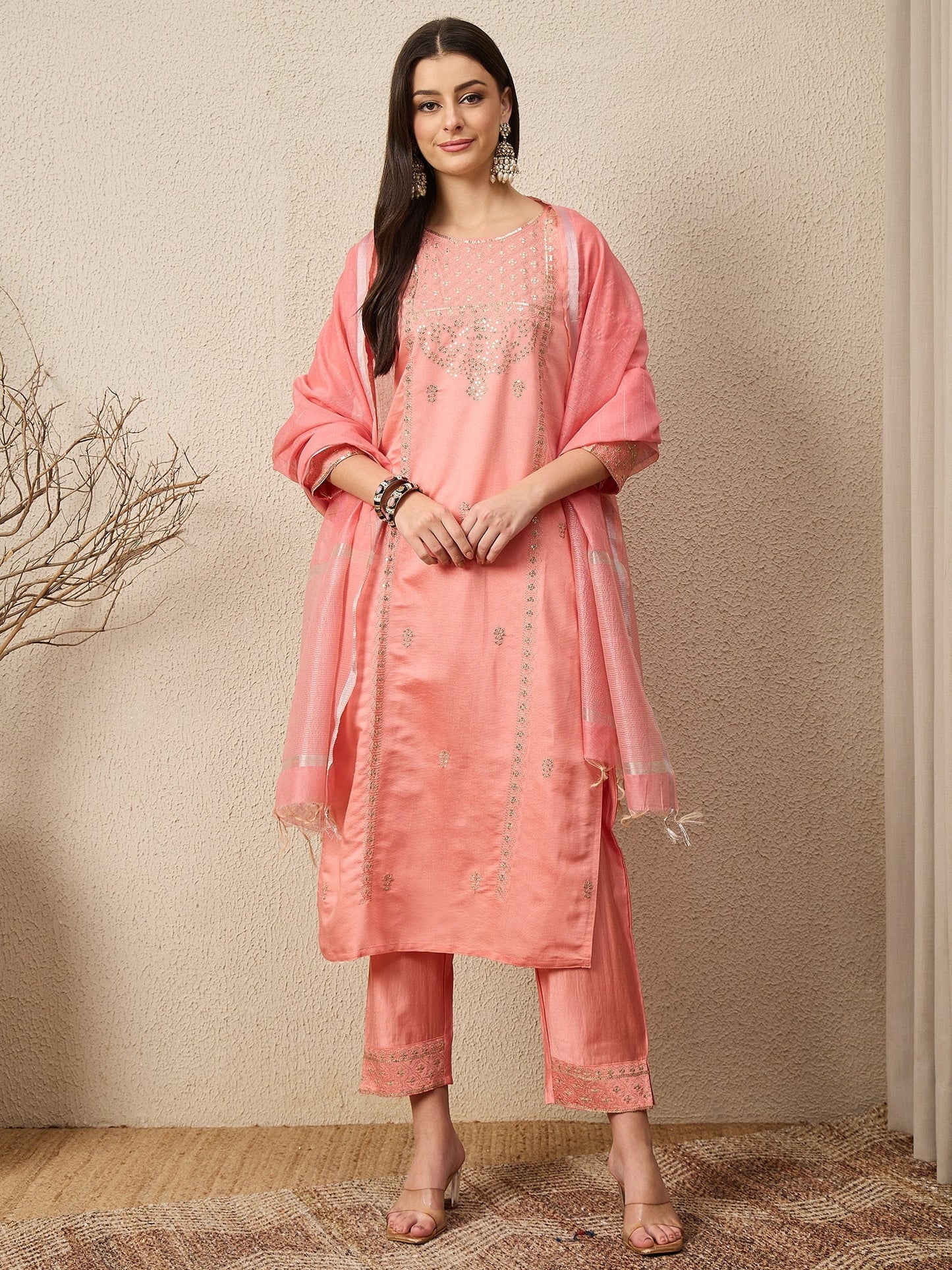BhavyaRaas Peach Women Viscose Rayon suit Set - FitVibe Fashion