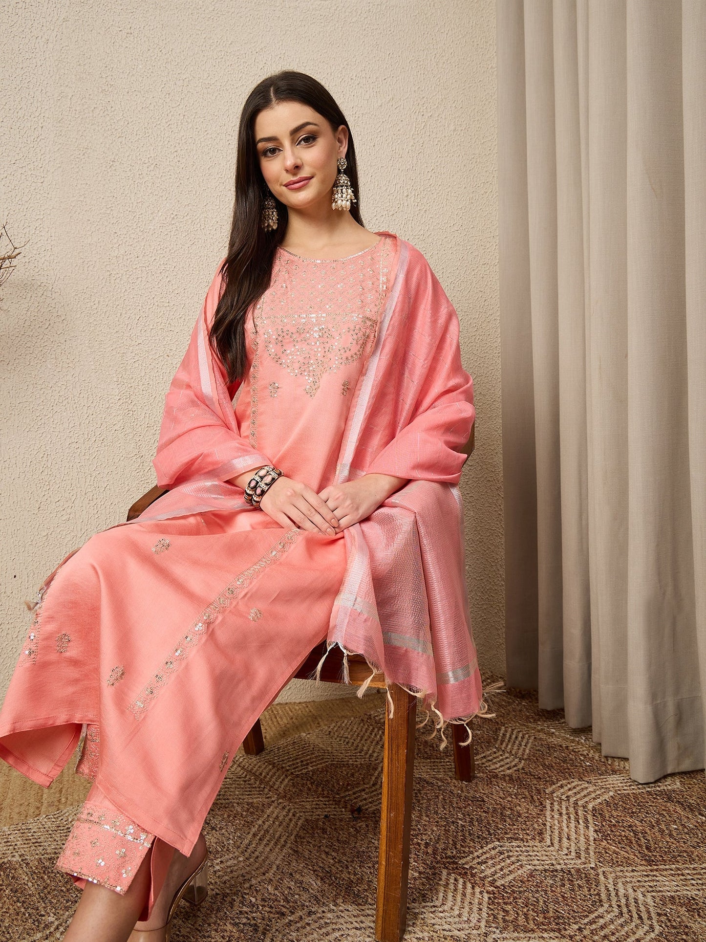 BhavyaRaas Peach Women Viscose Rayon suit Set - FitVibe Fashion