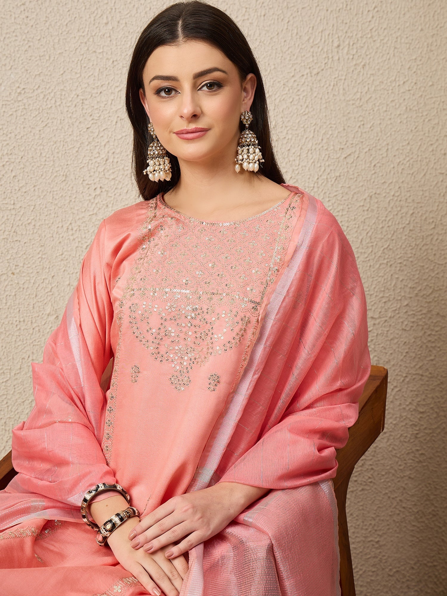 BhavyaRaas Peach Women Viscose Rayon suit Set - FitVibe Fashion