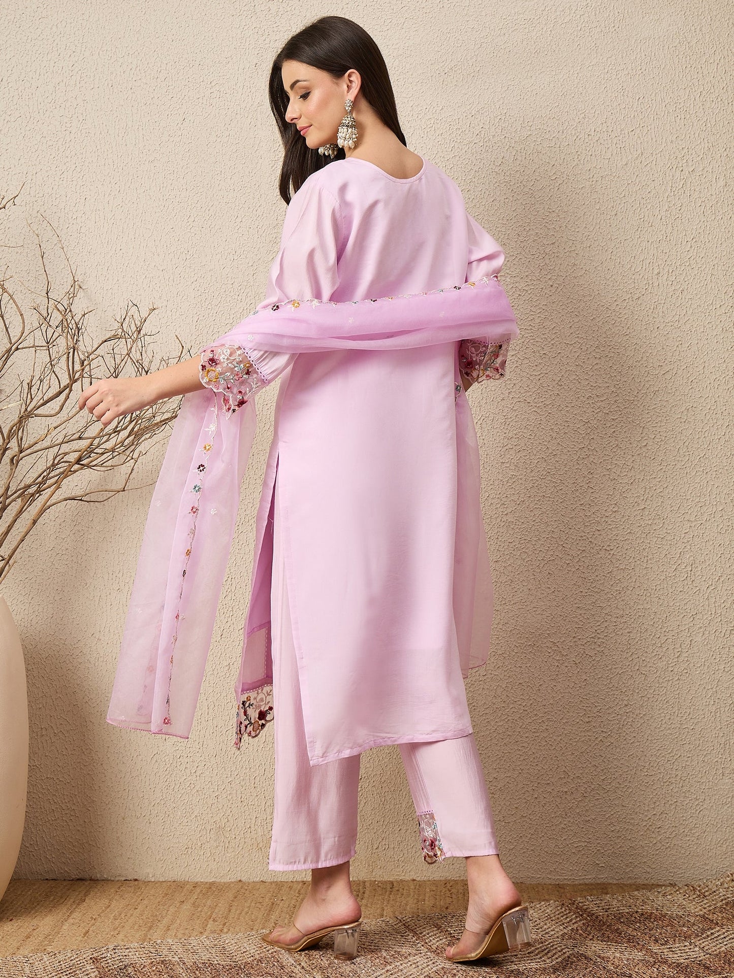 Nazaakat Lavender Women Silk Blend Kurta and Trousers Pant Set - FitVibe Fashion