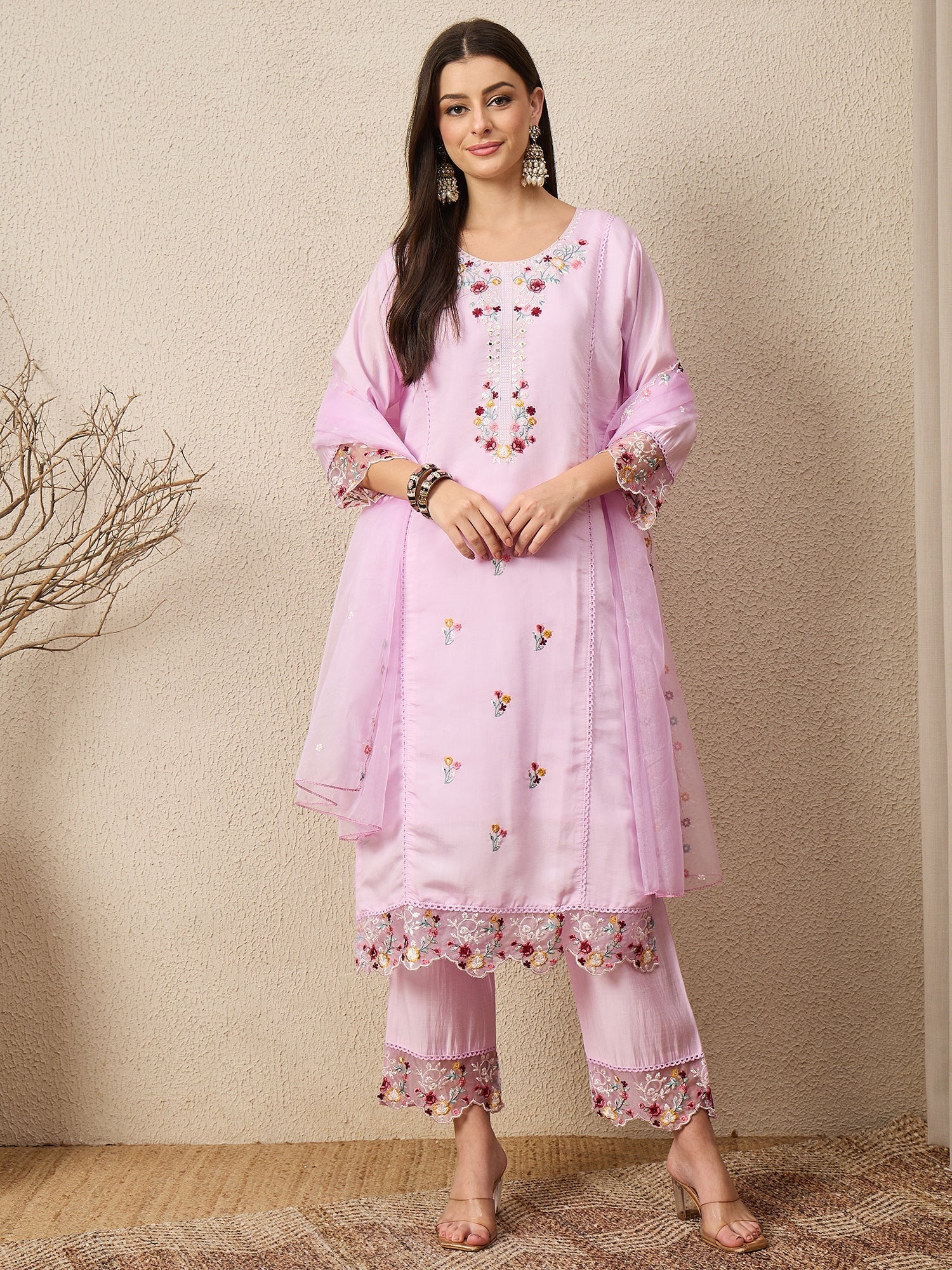 Nazaakat Lavender Women Silk Blend Kurta and Trousers Pant Set - FitVibe Fashion