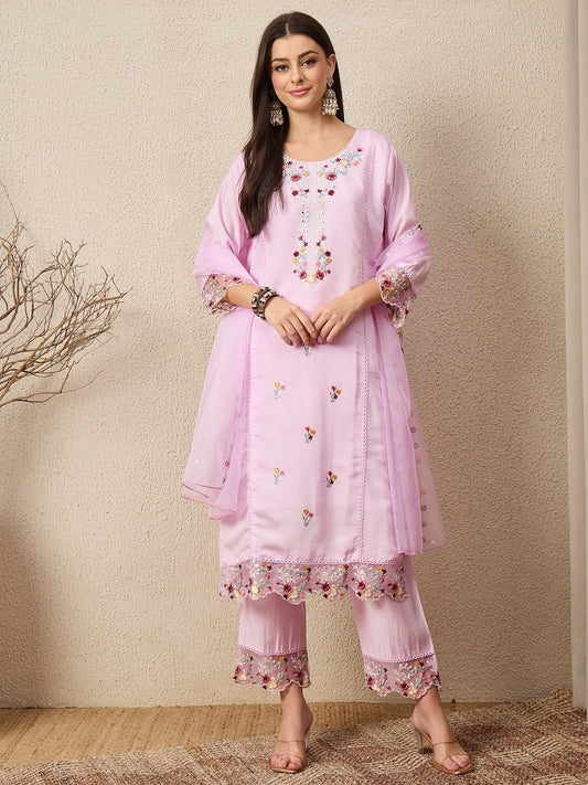 Nazaakat Lavender Women Silk Blend Kurta and Trousers Pant Set - FitVibe Fashion