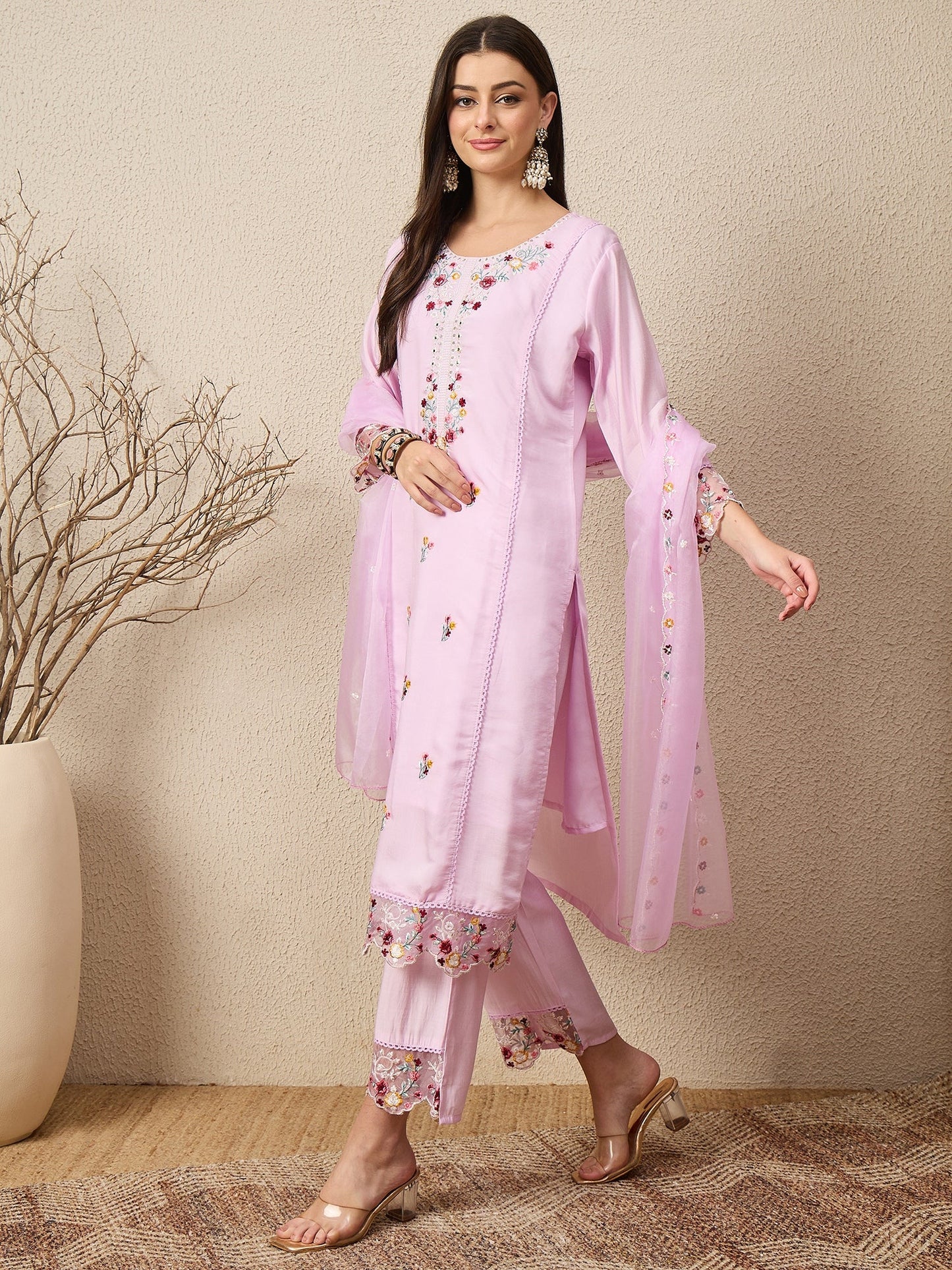 Nazaakat Lavender Women Silk Blend Kurta and Trousers Pant Set - FitVibe Fashion