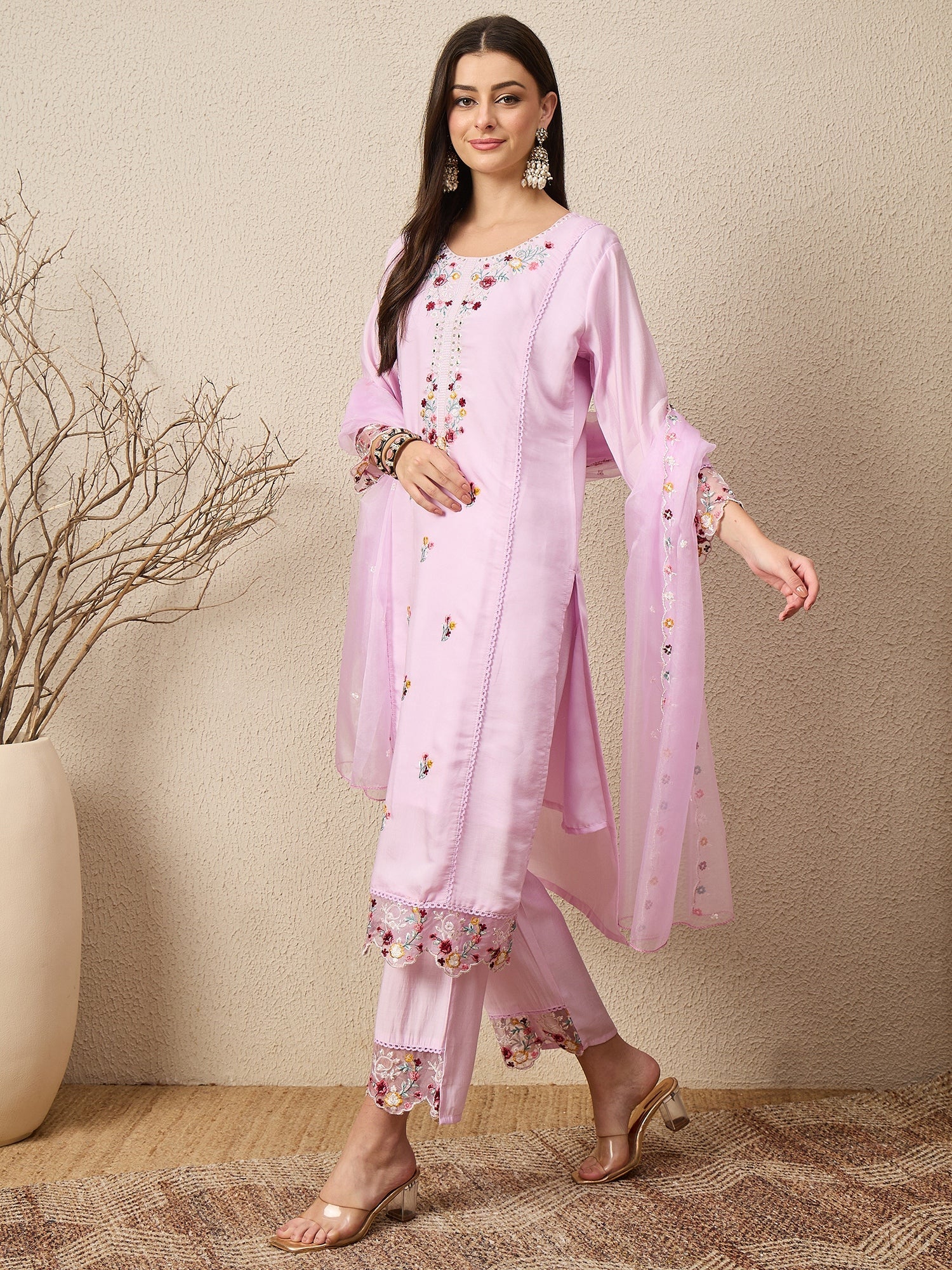 Nazaakat Lavender Women Silk Blend Kurta and Trousers Pant Set - FitVibe Fashion