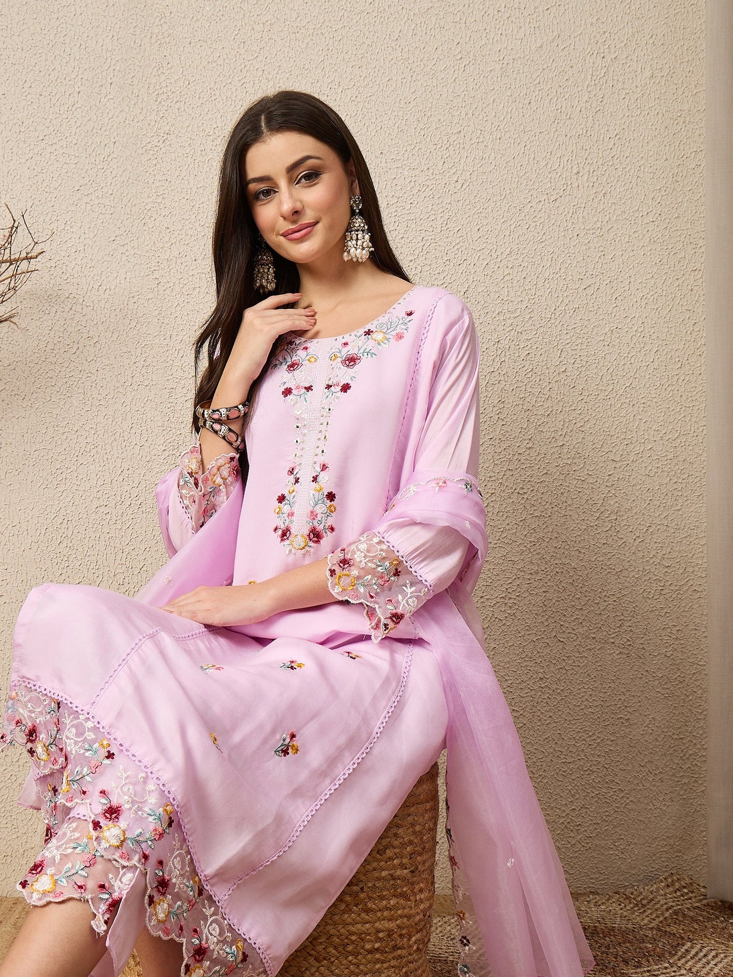 Nazaakat Lavender Women Silk Blend Kurta and Trousers Pant Set - FitVibe Fashion