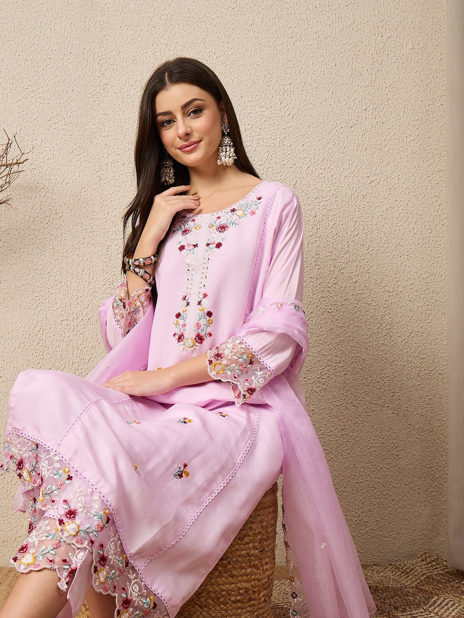 Nazaakat Lavender Women Silk Blend Kurta and Trousers Pant Set - FitVibe Fashion