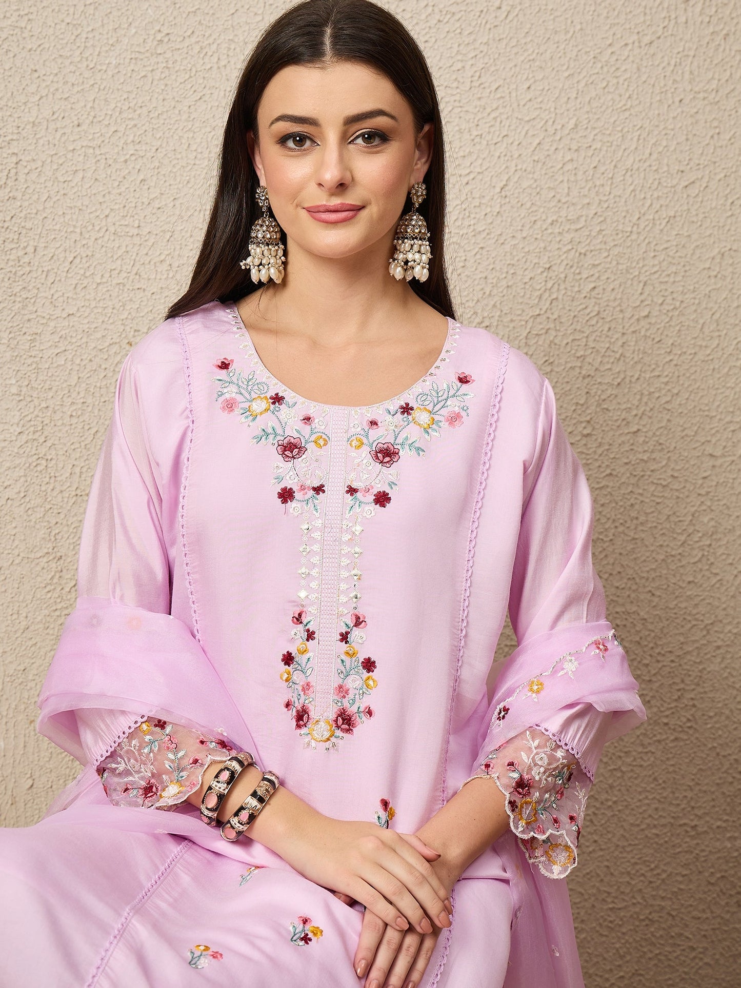 Nazaakat Lavender Women Silk Blend Kurta and Trousers Pant Set - FitVibe Fashion