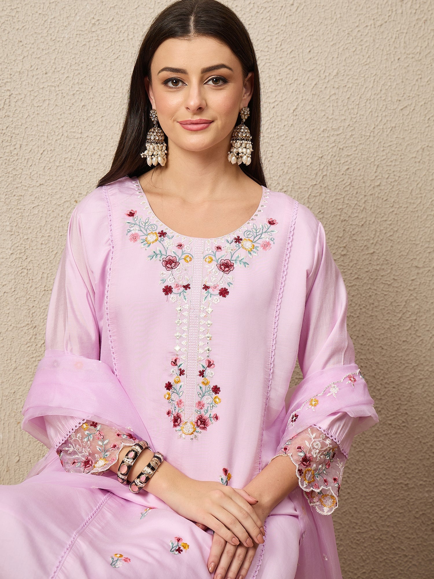 Nazaakat Lavender Women Silk Blend Kurta and Trousers Pant Set - FitVibe Fashion