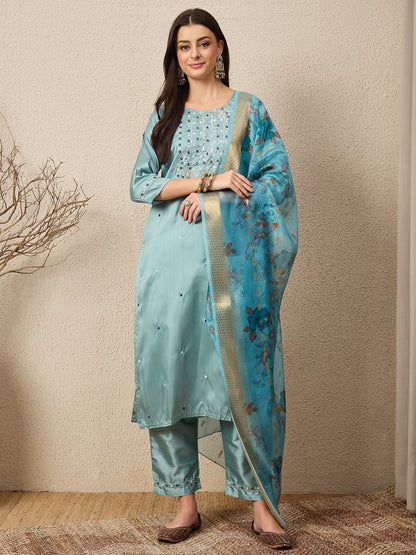 Mehfil Sky Women Silk Blend Kurta and Trousers Pant Set - FitVibe Fashion