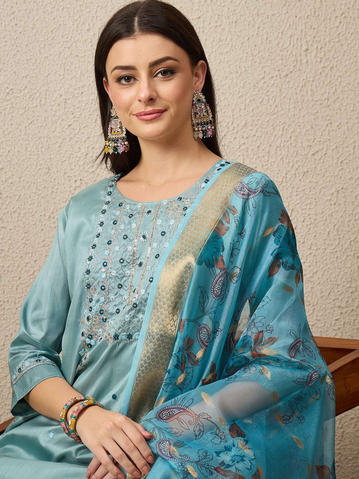 Mehfil Sky Women Silk Blend Kurta and Trousers Pant Set - FitVibe Fashion