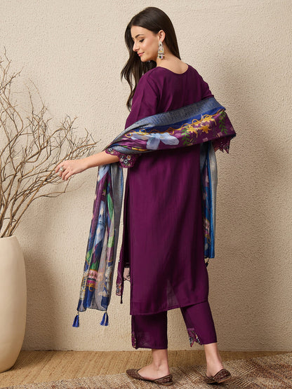 RajRani Purple Women Silk Blend Kurta and Trousers Pant Set - FitVibe Fashion