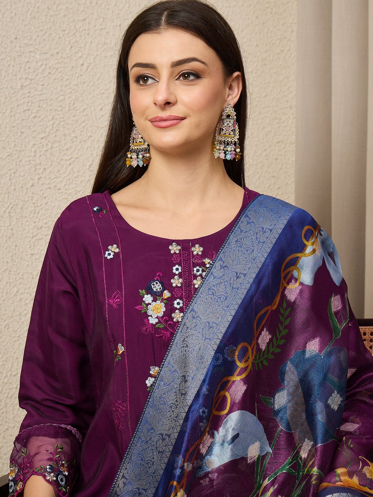 RajRani Purple Women Silk Blend Kurta and Trousers Pant Set - FitVibe Fashion