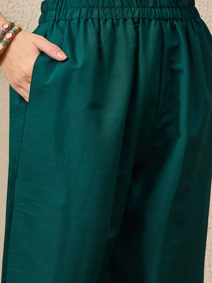 Raangya Green Women Silk Blend Kurta and Trousers Pant Set - FitVibe Fashion